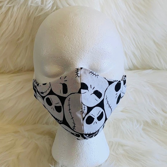 Handmade Face Mask Jack Skellington Print Black - Picture 2 of 5